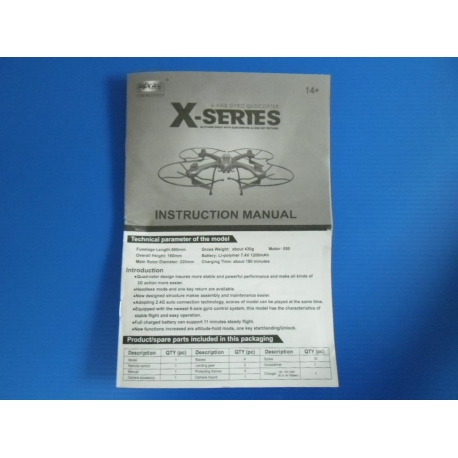 Notice papier Drone MJX X102H